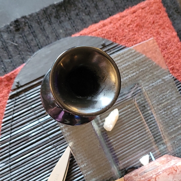 Vintage Black Vase Inlaid w/Mother of Pearl - Picture 3 of 6